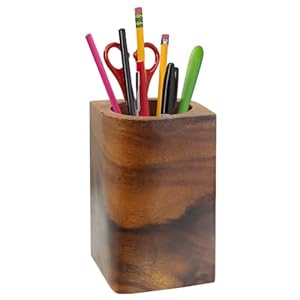 Boerni Walnut Wood Pen Holder,Simple Polygon Wooden Pencil Holder Cup Pen Container Holder Pen Pot Organizer Makeup Brush Holder for Kid Student Desk Office Library School Stationery Gift (Olivary)