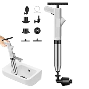 Luchtdruk toiletplunjer, toiletplunjer hoge druk,Hogedruk-toiletgootsteenplunjerset met realtime barometer – Universele huishoudelijke keukenpijploodgieter voor verstopte leidingen, Uemis