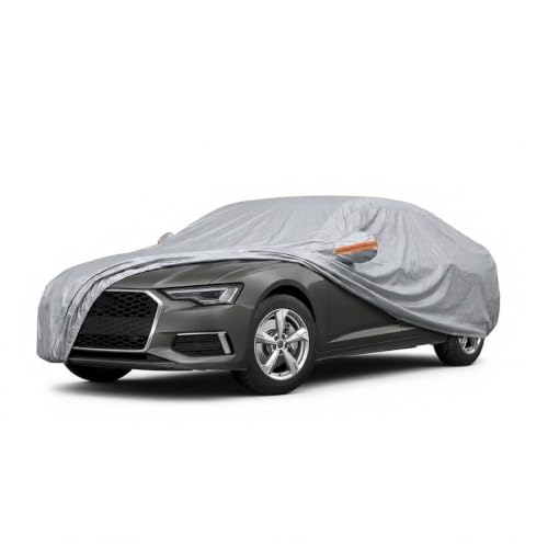 Image of myTVS 100% Waterproof Car Body Cover for Audi A6 - Custom-Fit, Double-Layer, UV & Dust Proof, Mirror Pockets & Elastic Clip Lock (CSK 10B)