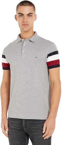 Tommy Hilfiger Men Short-Sleeve Polo Shirt Slim Fit, Grey (Light Grey Heather), L