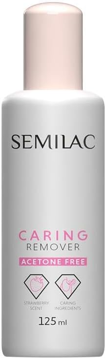 Semilac Caring Remover 125 ml – quitaesmalte sin acetona con aceite de macadamia y ricino, cuida las uñas y cutículas, suave y eficaz con aroma a fresa