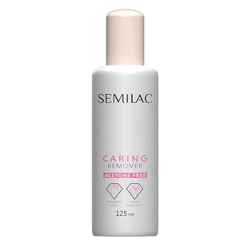 Semilac Caring Remover 125 ml – Acetonfreier Nagellackentferner mit Macadamia- & Rizinusöl, Pflegt Nägel & Nagelhaut, Sanft & Effektiv mit Erdbeerduft