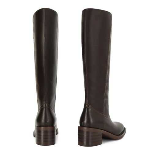 Image of DOEYG Women's Banana Knee High Boots Square Toe Chunky Block Heel Tall Boots Wide Calf Fashion Comfortable Casual Pull on Long Boots