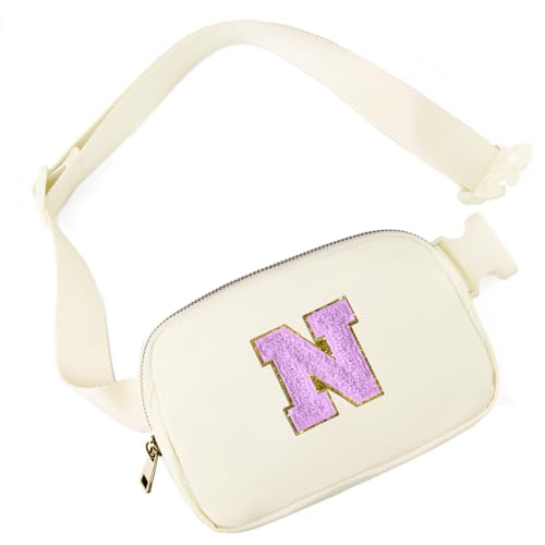 Image of Gitus Gifts for 8 9 10 11 12 Year Old Girls Belt Bag Fanny Pack Crossbody Bags with Initial Letter Patch Cute Stuff Birthday Gifts for Teen Girls Women Personalized Trend Stuff (Ivory-N)