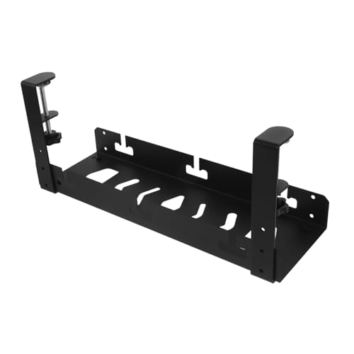 Happyyami デスク下のパソコン収納ラック 後ろ ケーブル トレイ デスクトップ 隠れる ホルダー 机の下のワイヤー管理 コード管理 デスク下のワイヤーオーガナイザー 冷間圧延鋼 Black