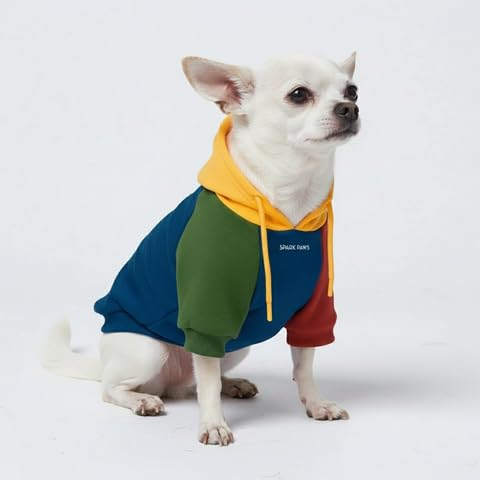 Image of Spark Paws Dog Hoodie - Premium Dog Sweater for Small, Medium, and Large Dogs | Warm Outfits for French Bulldogs, Pitbull, Puppy, Winter Jacket Alternative - Primary Color Block - S