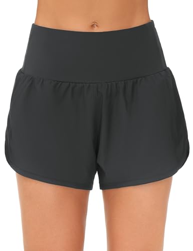 THE GYM PEOPLE 2 Pack Women's High Waisted Running Shorts with Zipper Pockets Liner Quick Dry Athletic Workout Shorts3