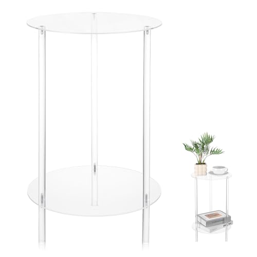 12 Inch Acrylic Detachable End Table, Round Acrylic Coffee Table, 2 Tier Multifuntional Clear Nightstand End Table for Small Spaces, Detachable Beside Table for Living Room, Bedroom, Study Room