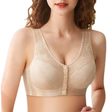 Front Buckle Bra Buttons Full Coverage Bras,Comfort Front Close Sport Bra,Beautiful Back Breathable Lace Bras (L,Skin Tone,Large)