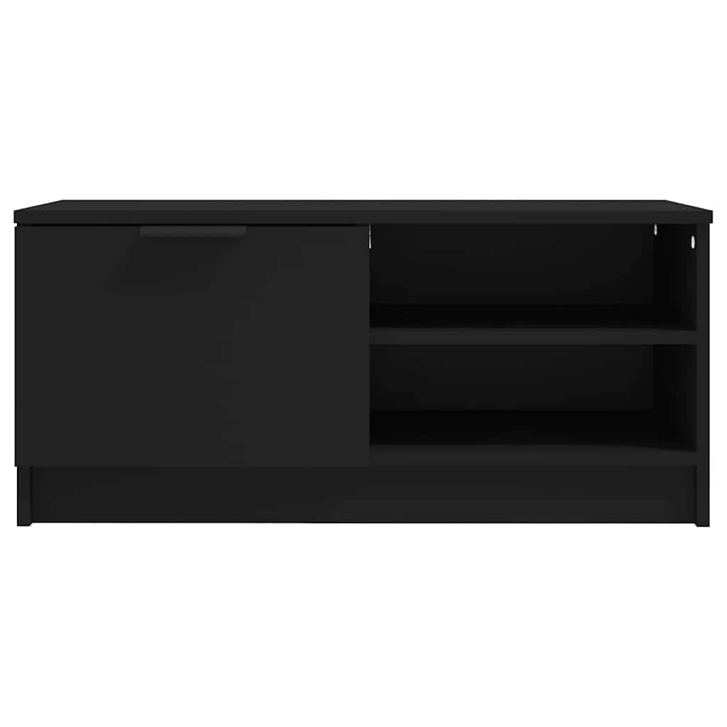 Hothingwell Szafka pod telewizor drewno inżynieryjne czarne 80x35x36,5 cm | Przegroda i 2 półki, schowek na DVD, konsoly, wytrzymały blat do dekoracji