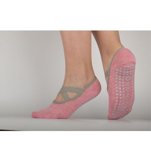 Pilates Socks with Grips for Womens Athletic Gym Yoga Barre Dance Non Slip Skid Socks for Women with Crossed Strap4