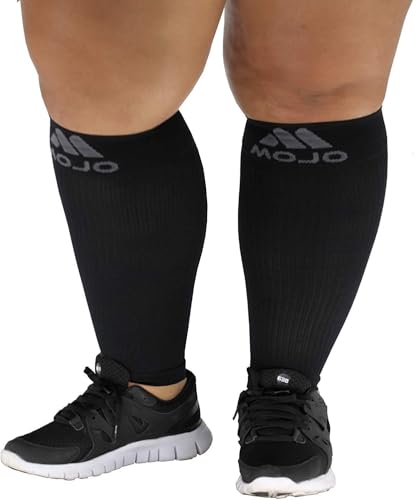 Mojo Compression Socks Footless for Women and Men 20-30mmHg - Extra Wide Plus Size Calf Sleeve - A604
