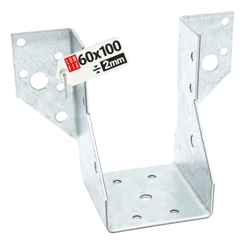 Connecteur poutre bois 60x100 mm Typ A, support acier galvanisé 2 mm, equerre fixation robuste, sabot de charpente pour menuiserie, assemblage, charpente et...