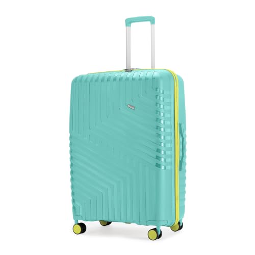 Image of Core Medium Check-in Suitcase 65 cm 24 inch Polypropylene Hard Trolley Bag, 8 Spinner Wheels, Recessed Number Lock, Lightweight Luggage for Men & Women Aegean Blue /Meadow Yellow