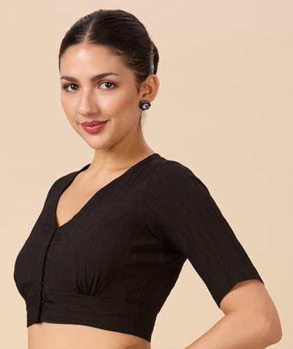 Image of Studio Shringaar Women Viscose Half Sleeve Smart V Neck Readymade Saree Blouse