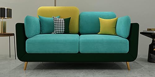 Image of Black Wood Modern Montez Luxurious Velvet 2 Seater Sofa for Bedroom, Living Room, Dining Room, Drawing Room, Home Office in Bug Resistant Wood (Turquoise & Green, 2 Seater)