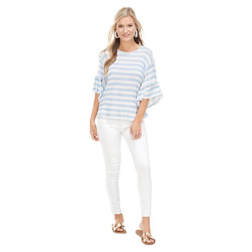 Mud Pie womens Blue, (Medium) Mud Pie Women Blue White Stripe Kae Ruffle Sleeve Top Medium , Blue, White, Medium US