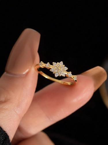 1pc Creative &Elegant Snowflake Design Zircon Rings For Women Prom Wedding Anniversary For Women Silver Ring Birthday Gift Fine Jewelry2