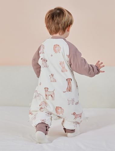 Chilsuessy Baby Winter Schlafsack 3.5 Tog Babyschlafsack mit Füssen Strampler Winterschlafsack mit abnehmbar Ärmel Schlafanzug Kinder Schlafsack, 3.5 Tog/Süßer Hund, L/Baby Höhe 95-105cm