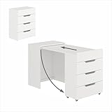 KOMTO Schreibtisch Weiß mit 3 Schubladen – Computertisch, Klappschreibtisch mit Stauraum, PC Tisch, Bürotisch für kleine Räume | Table FOLDY2 128 x 60 x 75 cm