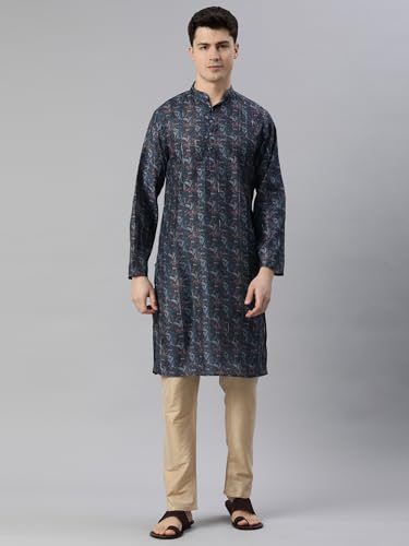 Image of Majestic Man Men's Cotton Blend Regular Fit Casual Ethnic Motifs Abstract Printed Kurta