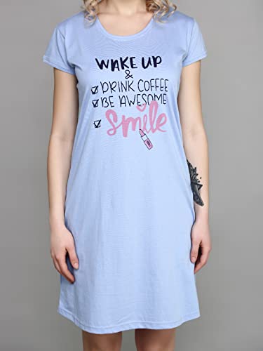 Image of Meerkat Women Short Sleeve Knee Length Cotton Knits Printed Short Nighty /Long Shirt /Midi