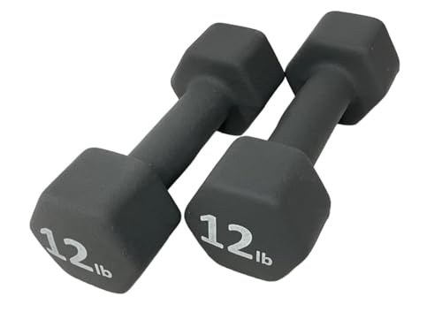 FRS Barbell Neoprene Coated Hex Dumbbell Weights (Grey 12LB, Set of 2)