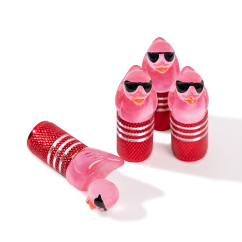 4Pcs Tire Valve Stem Cap Cover for Car SUV Truck, Valve Cover with Funny Duck Sunglasses, Decorative Tire Valve Caps Wheel Accessories (Red Sunglasses Duck)
