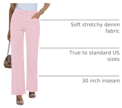 Image of GRAPENT Straight Leg Jeans for Women High Waisted Stretchy Frayed Raw Hem Loose Denim Pants Casual Baggy Jean Trousers