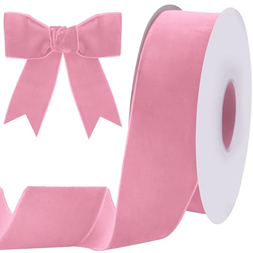 Image of Tsorode 10 Yards Pink Velvet Ribbon for Christmas Tree,2 Inch