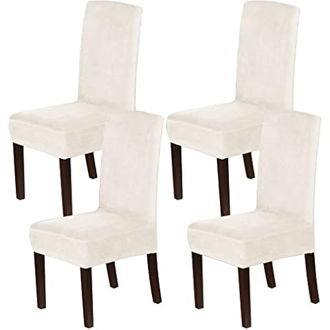 H.VERSAILTEX Dining Chair Covers Velvet Stretch Chair Covers for Dining Room Set of 4 Parson Chair Slipcovers Chair Protectors Covers Dining, Soft Thick Solid Velvet Fabric Washable, Ivory Cover