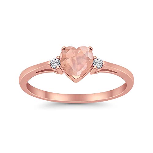 Blue Apple Co. Wedding Engagement Heart Promise Ring Simulated Pink Morganite CZ Rose Tone 925 Sterling Silver, Size-4