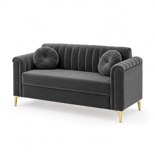 Image of FURNY Dorino 2 Seater Fabric Sofa Set (Dark Grey) Premium Velvet Finish Durable & Comfortable Ideal for Living Room