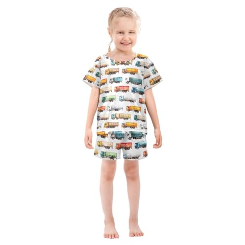 ALAZA Multicolor Truck Pajamas Set Short Sleeve Cotton Sleepwear Summer Pjs 2 Piece 5-14Y3