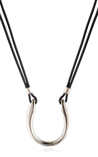 [R-days代官山] メガネホルダー ホースシューバックル ネックレス サングラス ユニセックス グラスホルダー 革 日本製 サングラスホルダー 眼鏡アクセサリー メガネ 首掛け メガネチェーン 大ぶり シンプル ロングネックレス （ シルバー × ブラック/Mサイズ（通常ラッピング））