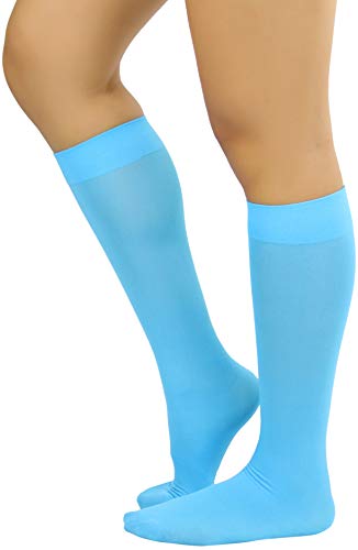 Image of ToBeInStyle Women's Opaque Knee High Nylon Fashion Socks Solid & w /Front Satin Bow