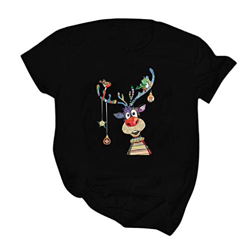 ☁ Janly Women Tops Short Sleeve Christmas Print Funny T-Shirt Women's Winter Autumn Clothes O-Neck Shirt Sale