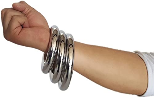 A Pair 2 Pcs Wing Chun Stainless Ring YeWen Sau Sticky Hand Strength Training Stainless Steel Ring Wing Tsun Siu Lum Ring Kung Fu (Silver White, 2.95'')