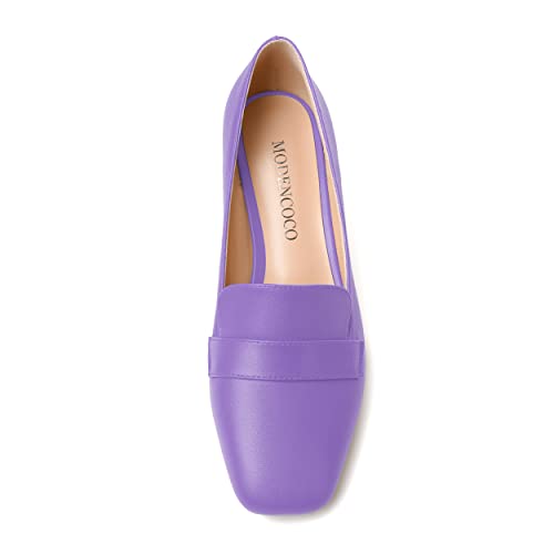Image of MODENCOCO Womens Square Toe Slip On Comfortable Casual Matte Work Chunky Low Heel Loafers Shoes 2 Inch