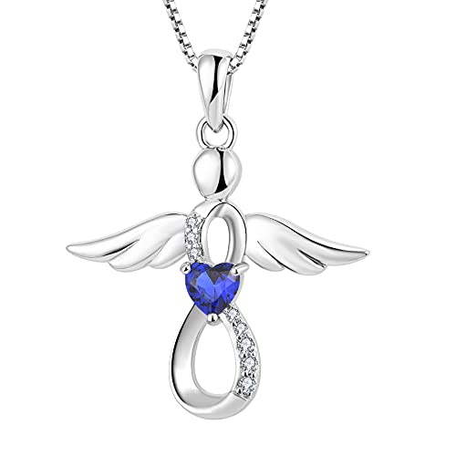 FJ Guardian Angel Necklace 925 Sterling Silver Infinity Pendant Birthstone Jewelry Gifts for Women - Main Image