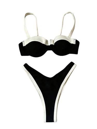 SOLY HUX Women's Color Block Bikini Sets 2 Piece Bathing Suits High Cut Cheeky Swimsuits