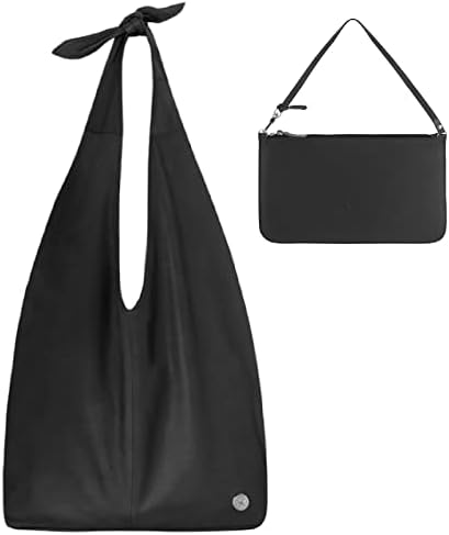 Black Leather Hobo Bag from 100% Luxury Light-Weighted Calf Leather with Removable Wristlet Pouch DELUXE | Bolso Cuero Negro | Style a la Porte