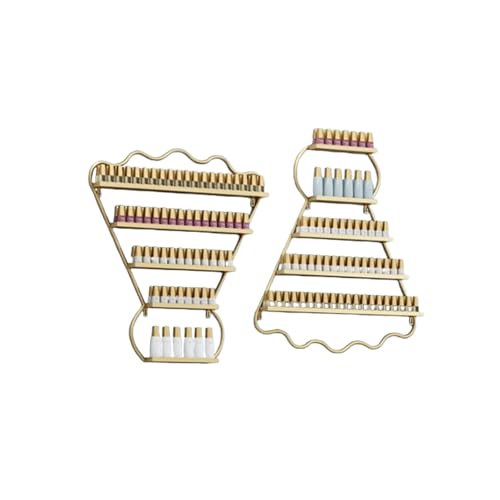 FETGKNBM2 2pcs Metal Wall Mounted Nail Polish Storage Rack 5 Tier Shelf Storage Display Holder Stand Holds 220 Bottles Cosmetic Lipstick Perfume Organizer