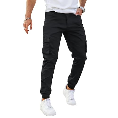 GINGTTO Mens Cargo Jogger Pants Slim Fit Stretch Zipper Pockets Thick Cotton Pants for Men