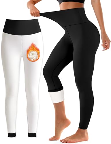 BLUEENJOY Fleece Lined Leggings Women-High Waisted Tummy Control Workout Thermal Warm Womens Thick Soft Yoga Pants for Cold Winter Black