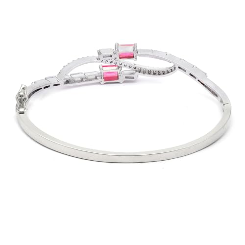 Image of ZENEME Rhodium-Plated American Diamond Studded Flower Patterned Kada Bracelet For Girls and Women