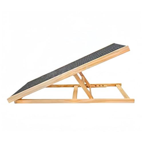 Tppt犬のステップペットスロープ調節可能な木製ペット階段ポータブル折り畳み式の犬の安全性スロープ、小型中型犬の場合 (大きな無垢材)