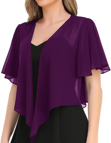 Image of Women's Solid Puff Sleeve Kimono Short Cardigan Loose Cover Up Casual Blouse Top Chiffon
