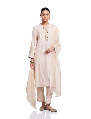 Image of Amazon Brand - Myx Women's Embroidered Kurta Pant Set with Organza Dupatta | Salwar Suit (Available in Plus Sizes)