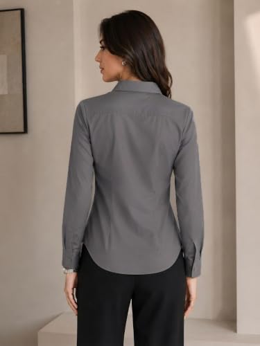 Image of OOMPH! Women's Cotton Solid Formal Shirt | Slim Fit Full Sleeve Button-Down Office Shirt | Spread Collar Smart Casual Workwear Top